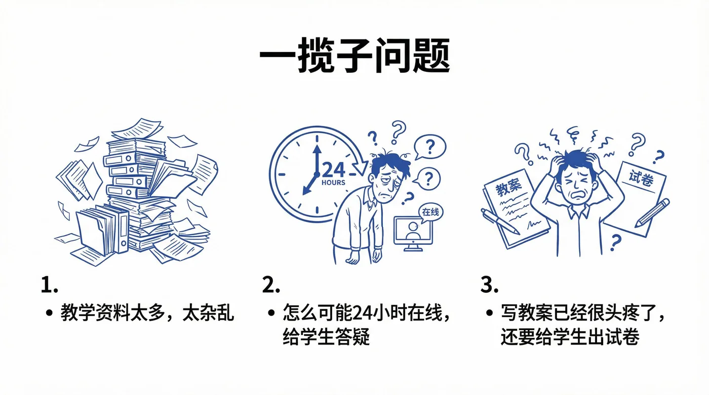 一揽子问题:资料杂乱、无法全天候答疑、备课出卷负担重