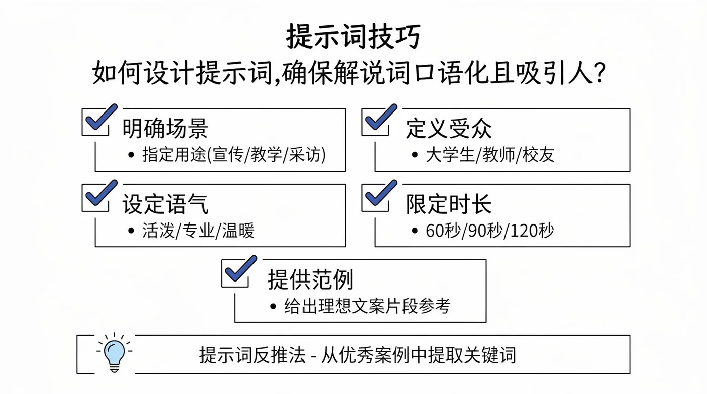 提示词技巧:确保解说词口语化且吸引人