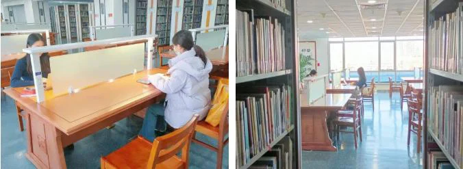 窗明几净的集中学习区与书架阅览区