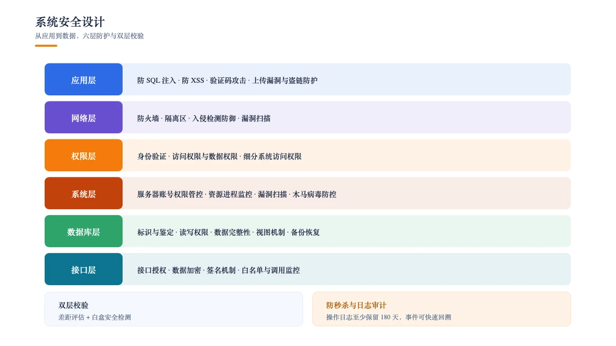 系统安全设计:从应用到数据六层防护与双层校验